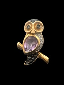 14K Rose Gold Rose De France Amethyst, Multi Gem Owl Pendant