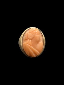 Antique 14k Yellow Gold Oval Cameo Ring, Weight: 5.2 grams