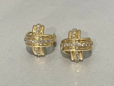 Tiffany & Co. 18k Yellow Gold Small Signature X Diamond Earrings, Weight: 10.7 grams