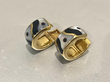 Designer Asch Grossbardt 14k Yellow Gold Enamel Huggie Hoop Earrings, Weight: 17.8 grams