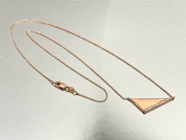 Timeless and Elegant proposal Triangle Trillion Diamond Pendant Necklace in 10k Rose Gold