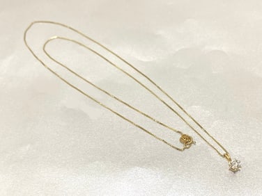 14K Yellow Gold Solitaire Diamond Pendant Necklace