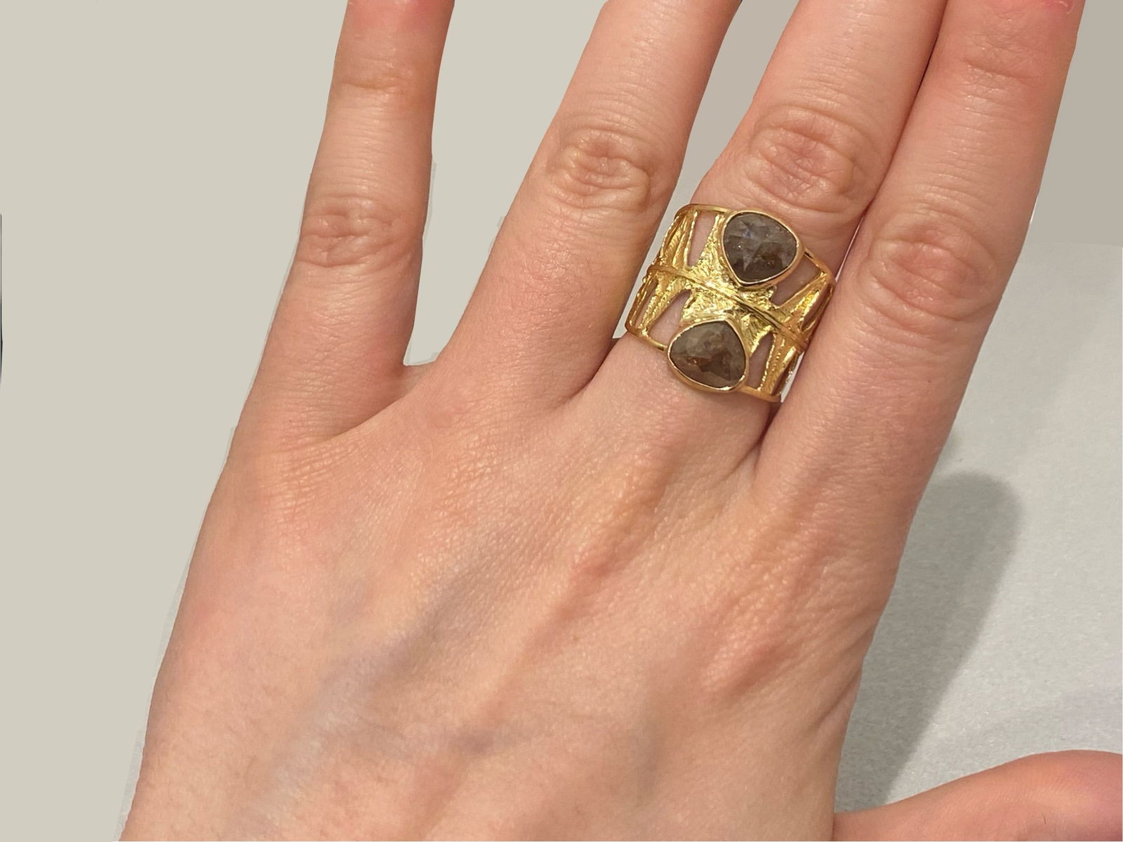 18kt Yellow Gold Two Stone Smoky Quartz Ring, Weight: 7.6 grams (1 of 6)