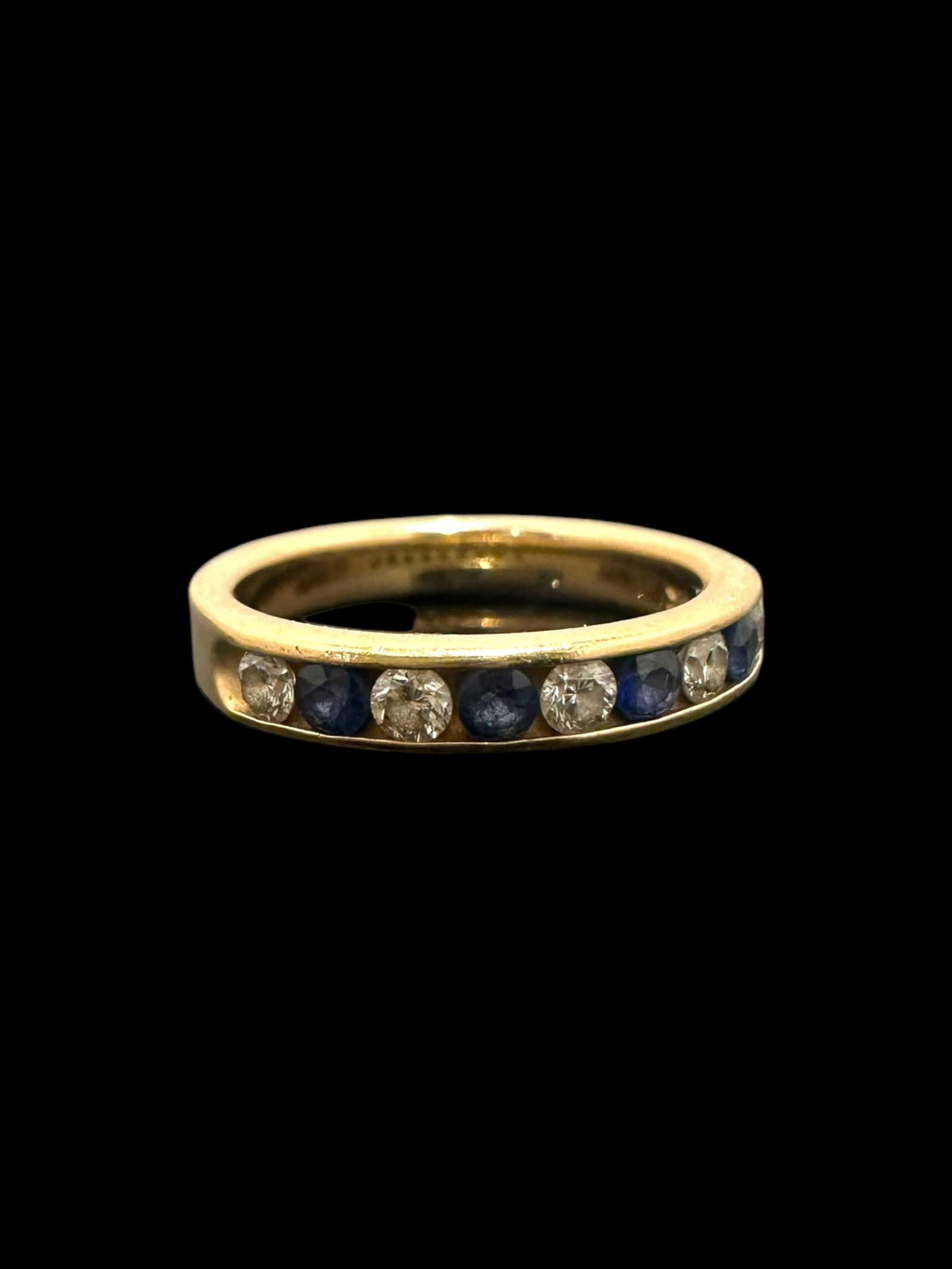 14K YELLOW GOLD DIAMOND & BLUE SAPPHIRE RING ANNIVERSARY BAND (1 of 4)