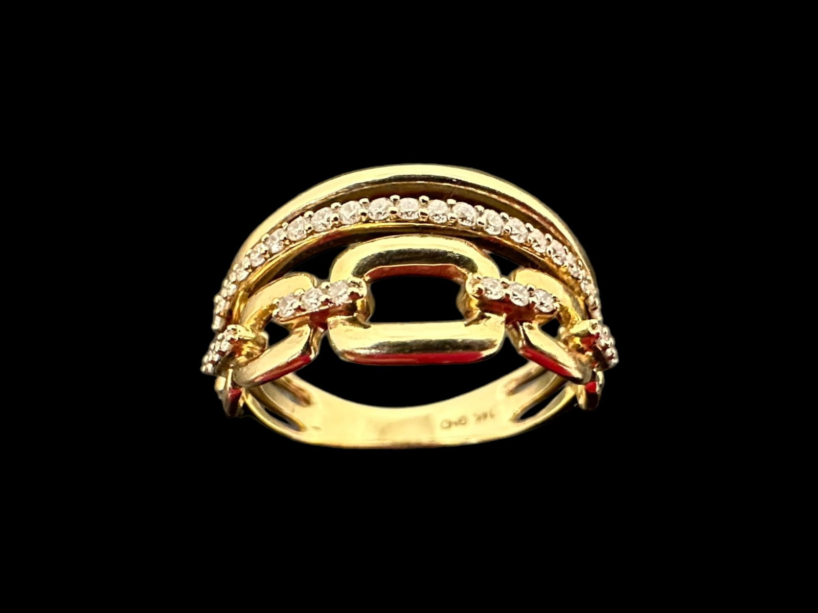 14K Yellow Gold Chain Link Ring With Diamond Edge Sideways, Weight: 3.6 grams (1 of 6)