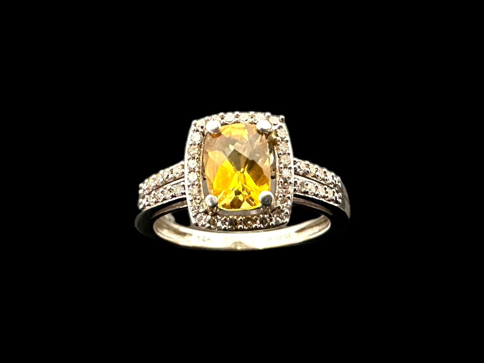 1.1CTW Yellow Sapphire and Diamond Frame Ring 14K White Gold, Weight: 3 grams (1 of 6)