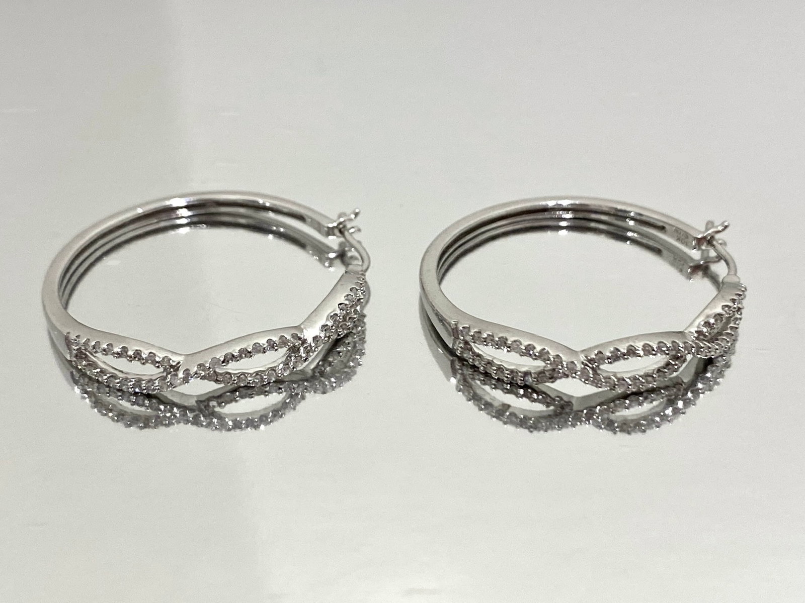 3x30 Round Back Hoop Diamond Earrings in 10k White Gold (1 of 3)