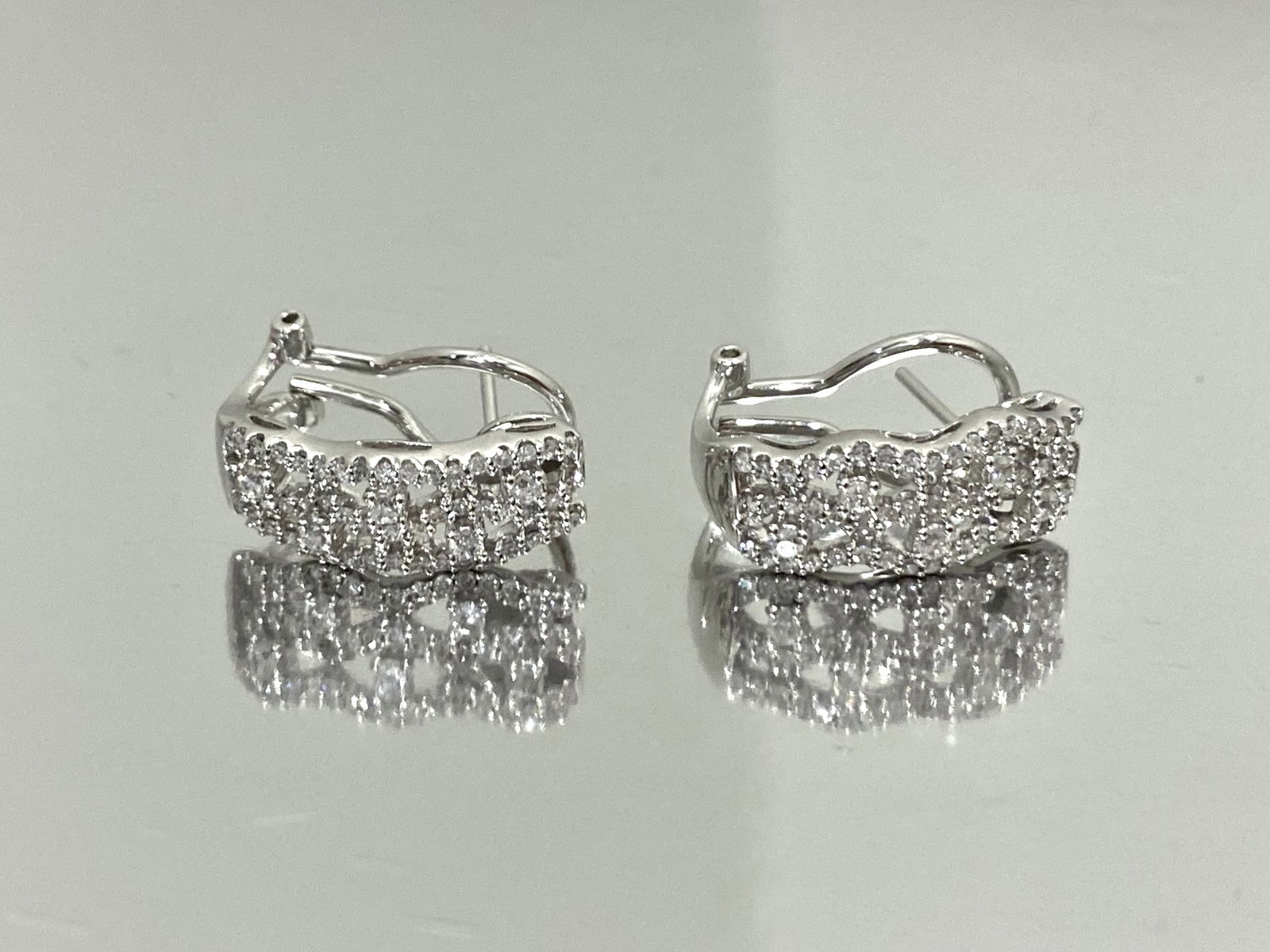 Round Diamond Triple Row Hoop Earrings in 10k White Gold, Weight: 5.7 grams (1 of 4)