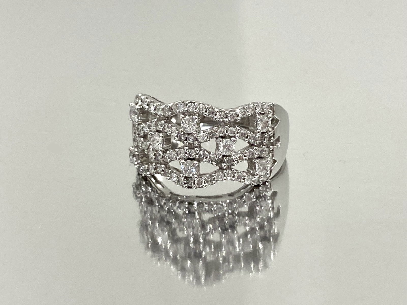 Round Diamond Multi Row Open Weave Ring in 10k White Gold, Weight: 4.5 grams (1 of 5)