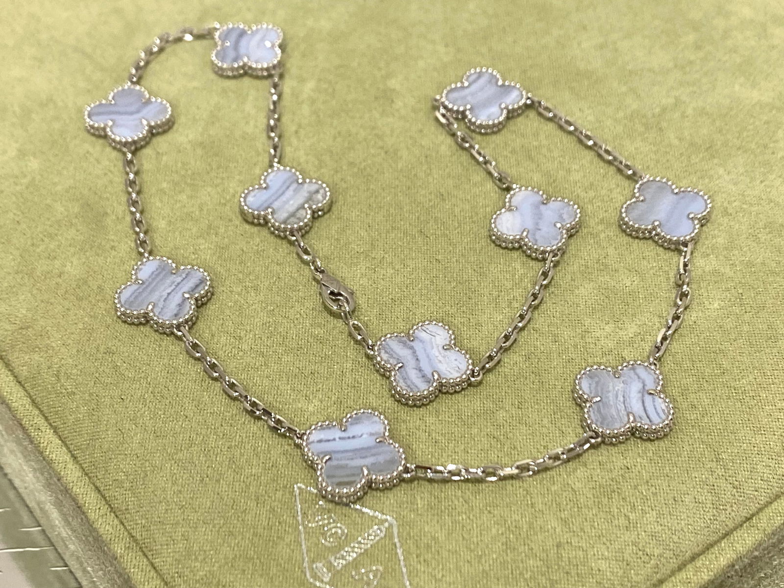 Van Cleef & Arpels Vintage Alhambra necklace, 10 motifs. 18k white gold, Chalcedony (1 of 5)