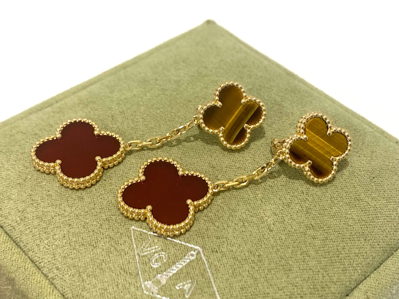 Van Cleef & Arpels Magic Alhambra 2 Motifs 18K Yellow Gold Carnelian & Tiger Eye Drop Earrings (1 of 4)