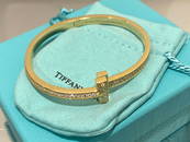 Tiffany T T1 Wide Diamond Hinged Bangle in 18k yellow Gold