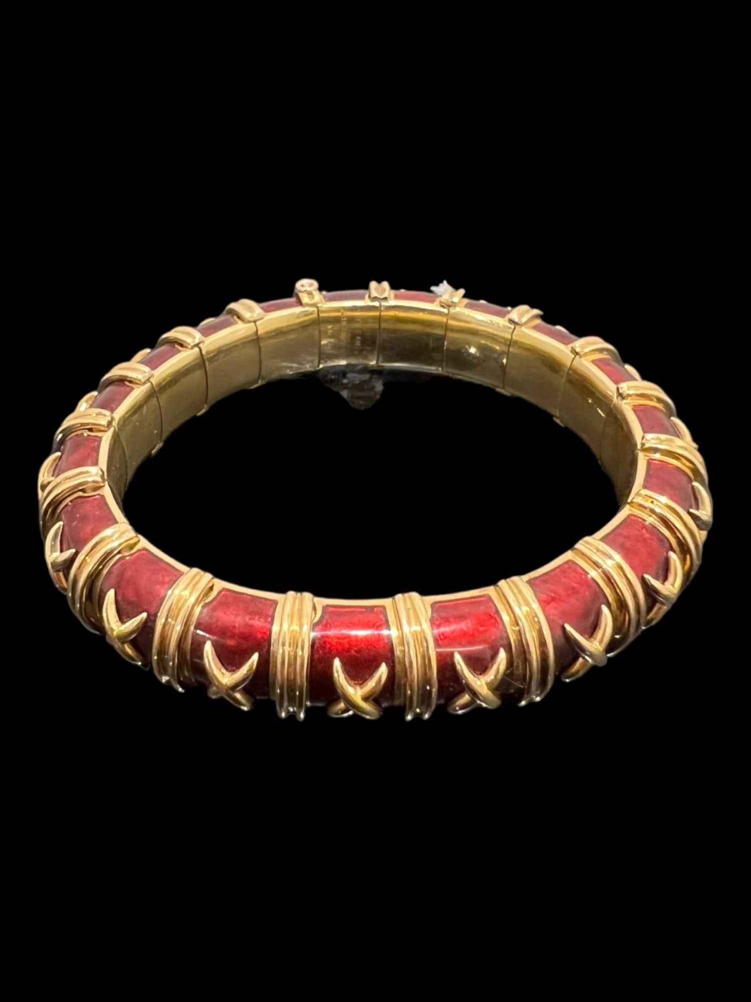 Tiffany & Co. Schlumberger 18K Gold Red Enamel Bangle Bracelet (1 of 7)