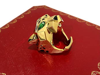 Cartier Panthere de Cartier ring, 18k yellow gold and black lacquer, peridots, onyx size 59