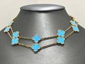 Van Cleef & Arpels Vintage Alhambra long necklace, 20 motifs 18K yellow gold, Turquoise