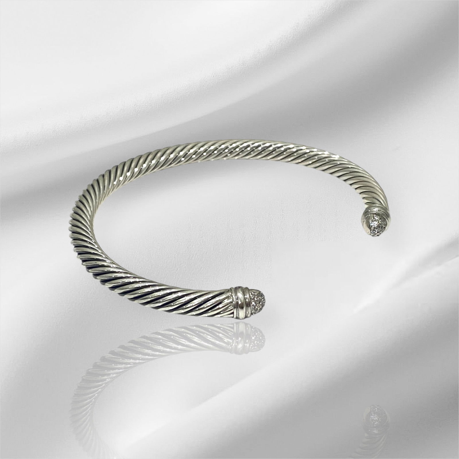 David Yurman Classic Pave Diamond Dome Cable Bracelet In Sterling Silver, 7mm (1 of 5)