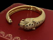Cartier 18K Yellow Gold & Diamonds Panthere Cuff Bangle Bracelet