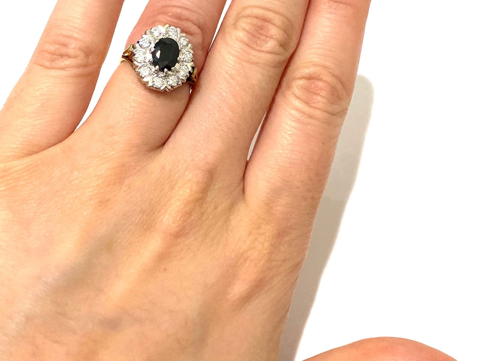 18k Yellow Gold Sapphire and Diamond Halo Cocktail Ring, Weight: 4.8 grams. (1 of 6)