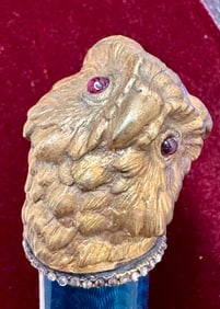 RUSSIAN SILVER ENAMEL OWL KNIFE WITH RUBYES AND DIAMONDS