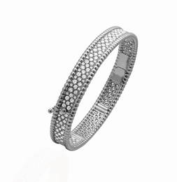 Van Cleef & Arpels Perlee diamonds bracelet, 3 rows, 18K White gold, Diamond