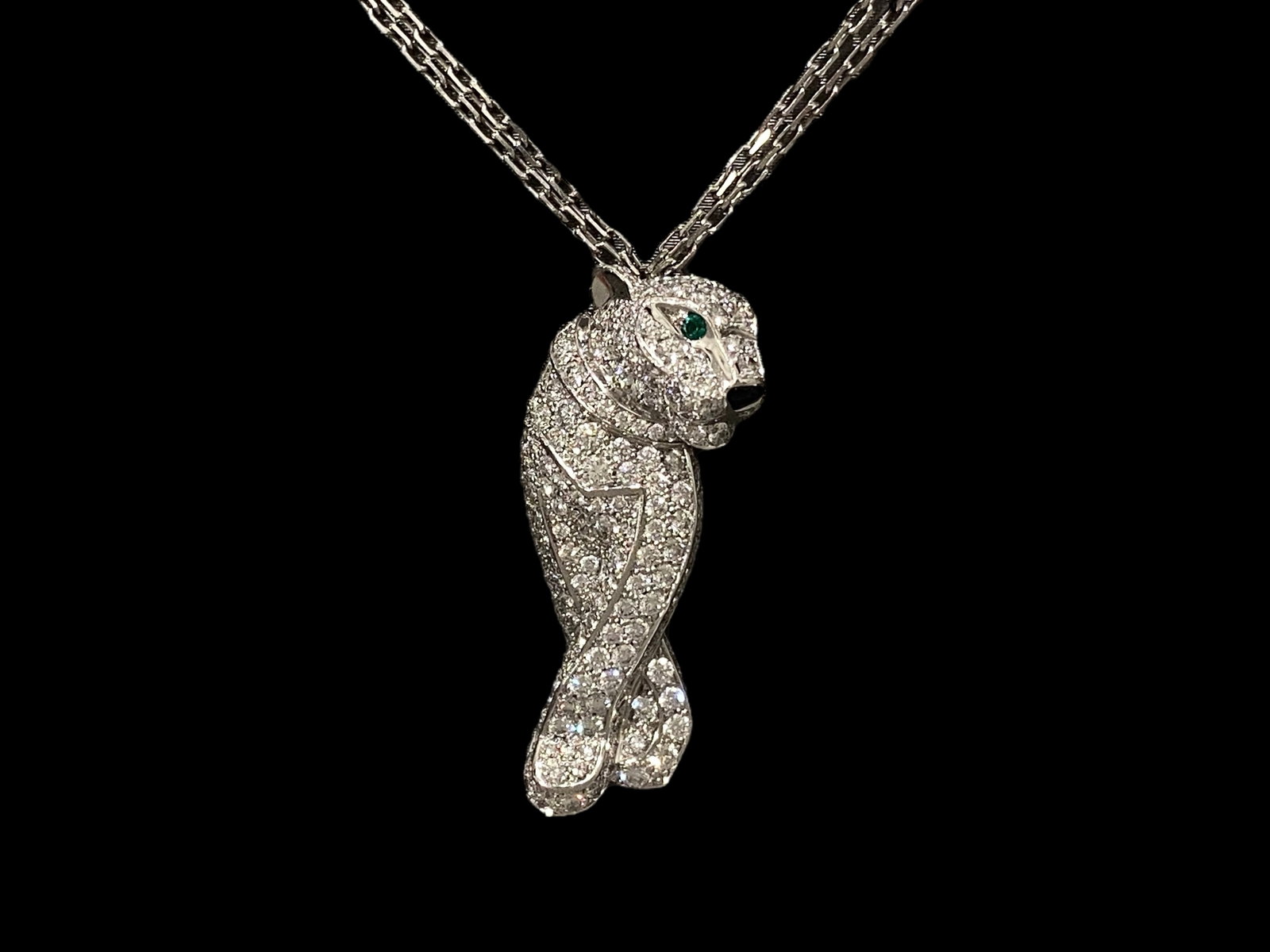 Cartier Panthere de Cartier 18K White Gold on a Double Chain Pendant. (1 of 6)