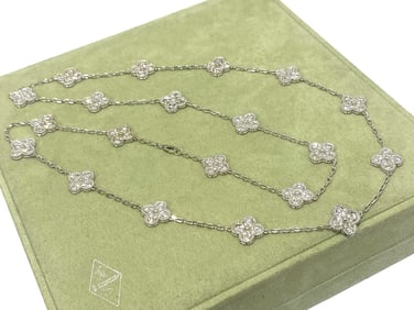 Van Cleef & Arpels Vintage Alhambra long necklace, 20 motifs 18K White gold, Diamonds