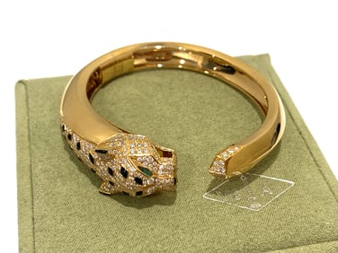 Cartier Panthere De Cartier Bracelet, 18K Rose Gold Emerald, Onyx, Diamonds