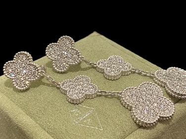 Van Cleef & Arpels Magic Alhambra earrings, 3 motifs 18K white gold, Diamond