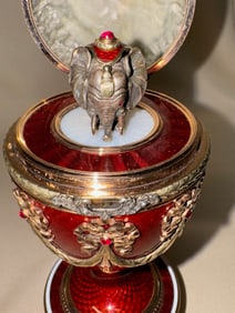 Russian Huge Jeweled Gold Guilloche Egg With Diamonds