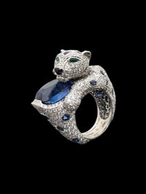 12.08 CT CEYLON SAPPHIRE PANTH?RE DE CARTIER PLATINUM RING