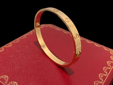 Cartier Classic Solid 18K Rose Gold Love Bracelet, Size 17.