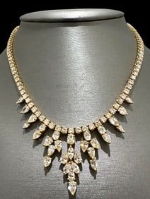 Over 22CTW VS/I Marquise & Round Diamond Graduated Necklace in 18K Yellow Gold