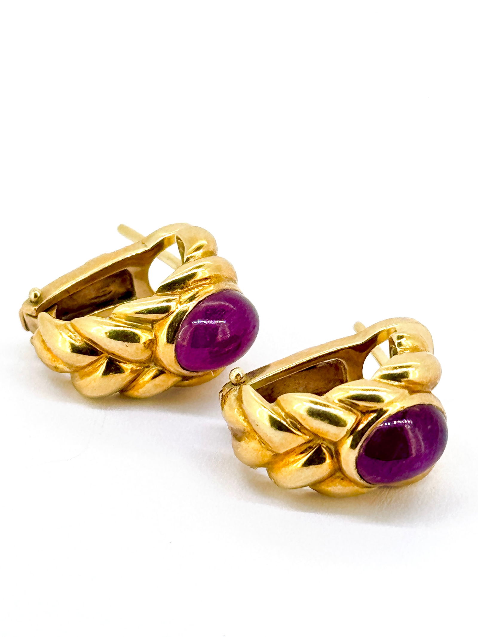 18k Yellow Gold Cabochon Ruby Omega Back Earrings (1 of 4)