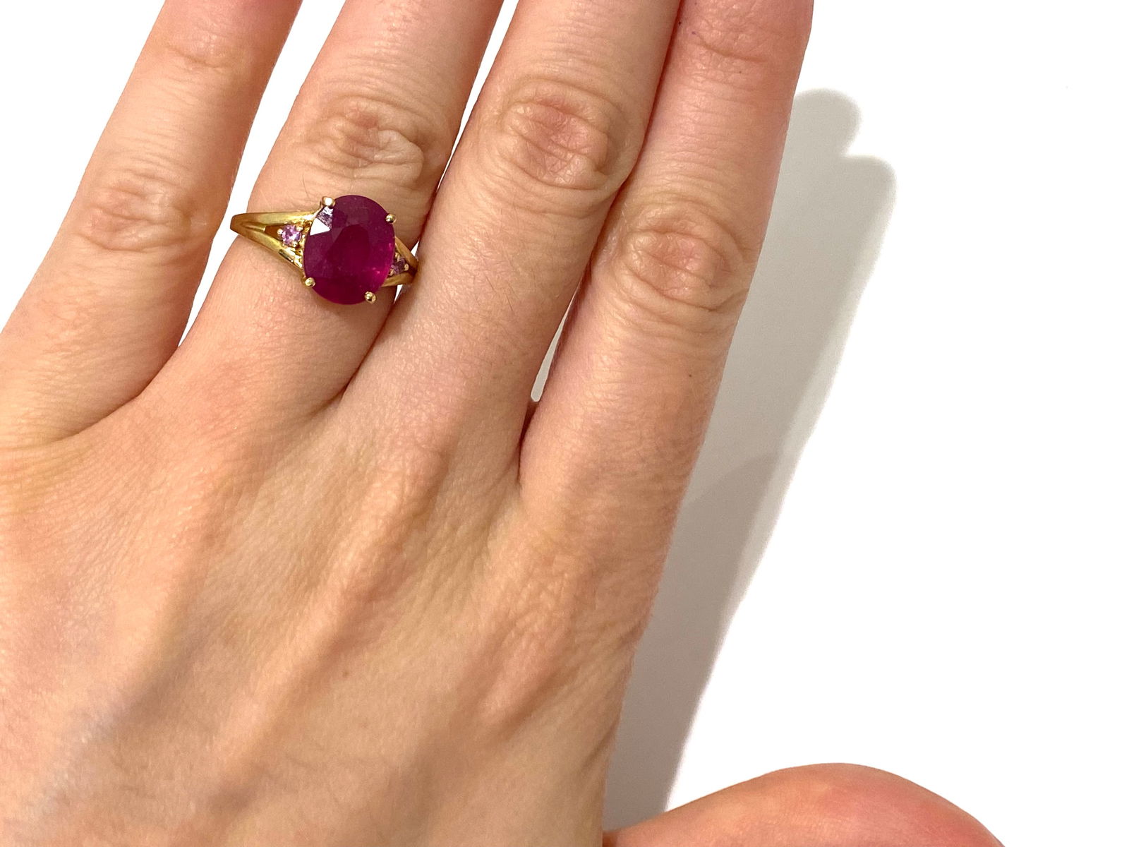 12mm Oval Shaped Ruby and Pink Sapphire Cocktail Ring in 9k Yellow Gold (1 of 6)