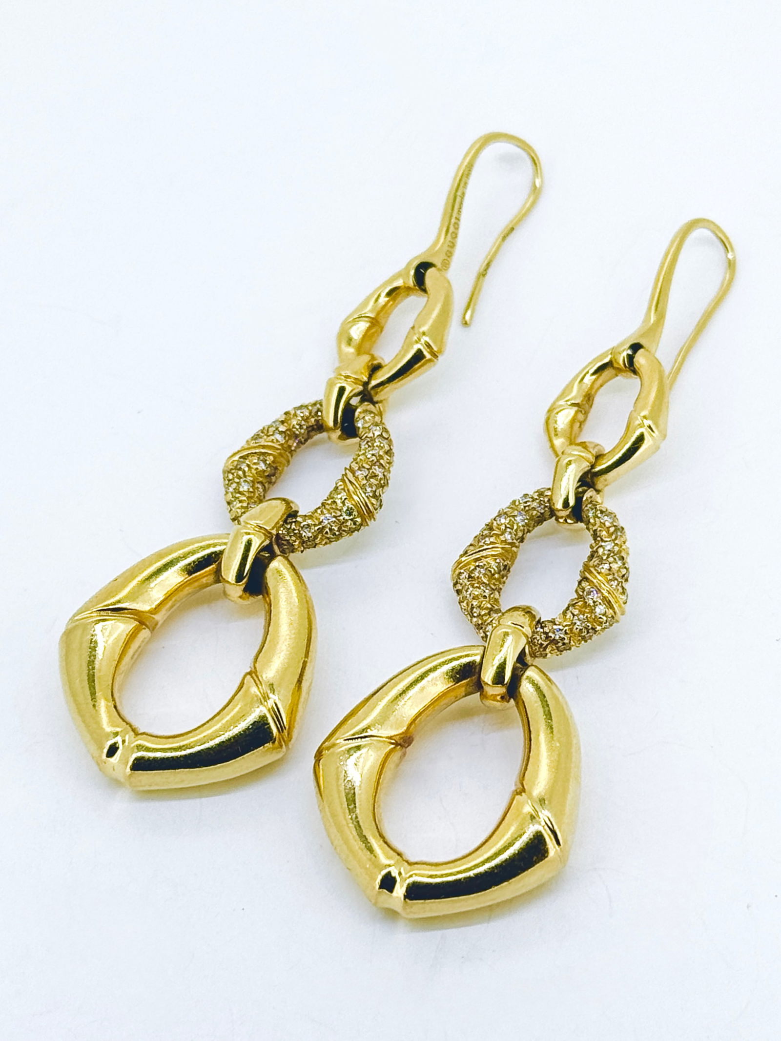 Vintage Gucci Bamboo Collection Diamond Drop Earrings in 18 Karat Yellow Gold (1 of 4)