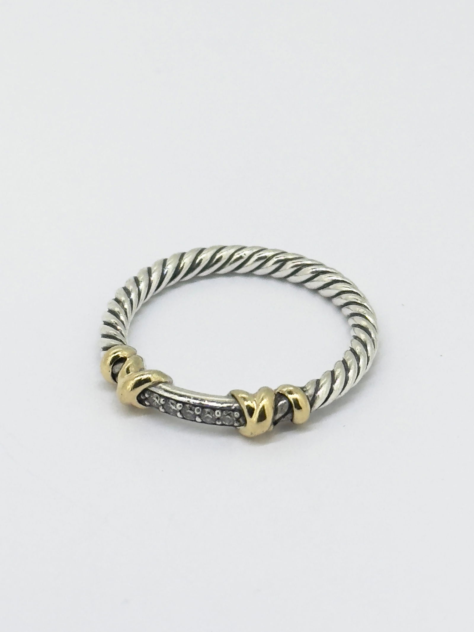David Yurman Petite Helena Wrap Band Ring Sterling Silver with 18K Yellow Gold and Diamonds, 4mm (1 of 3)