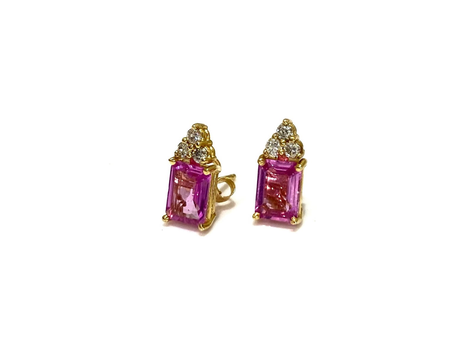 Pink Sapphire and Diamond Stud Earrings in 14k Yellow Gold (1 of 5)