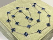 Van Cleef & Arpels 18K White Gold Pietersite Vintage Alhambra 20 Motifs Necklace