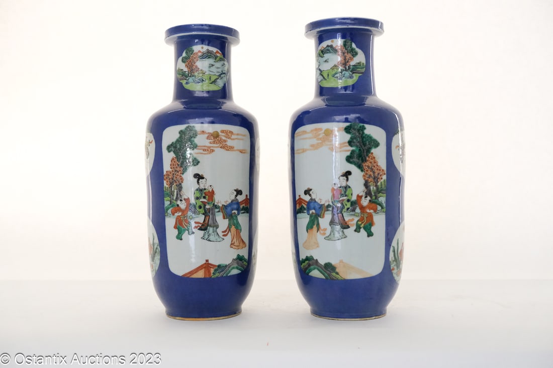 Pair of Chinese powder blue and famille verte porcelain vases (1 of 6)
