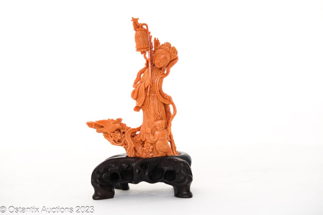 A fine Chinese carved red coral group of a animated (1 of 6)