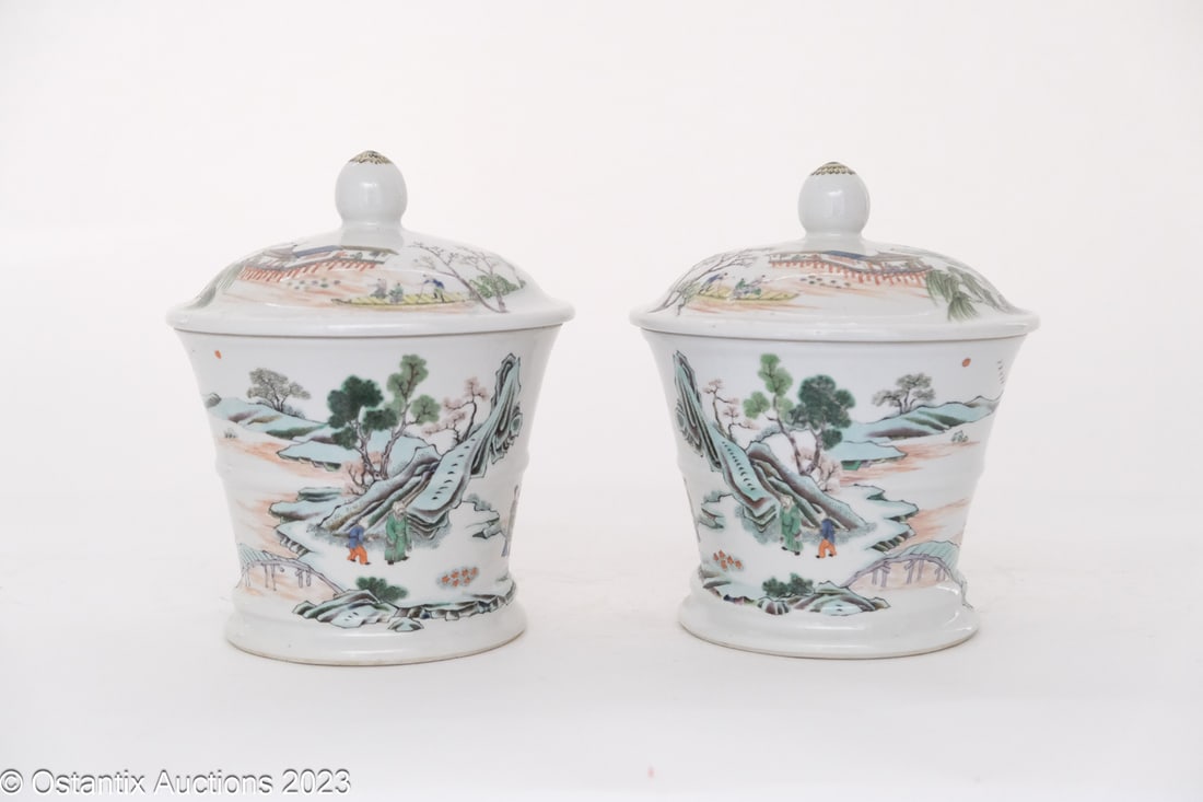 Chinese pair of famille verte lidded jars (1 of 13)