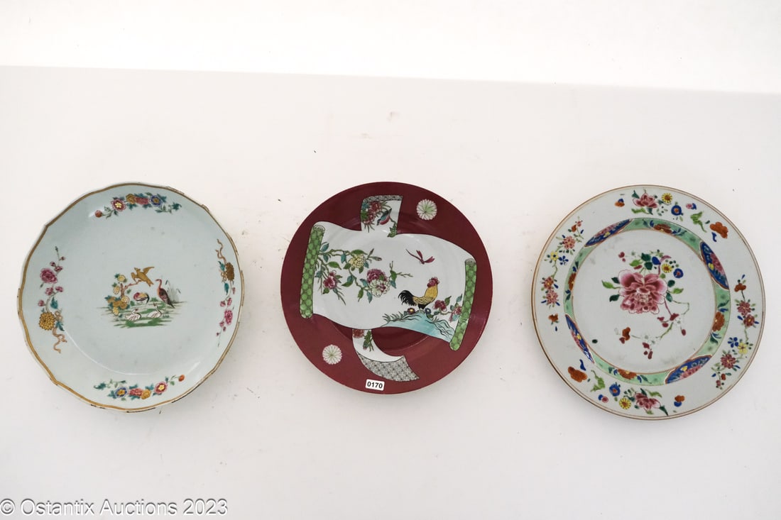 Lot of three Chinese famille rose porcelain plates (1 of 2)