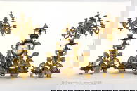 An important gilt bronze & red marble mantle clock with candelabra (H81cm) - Vincenti mouvement -