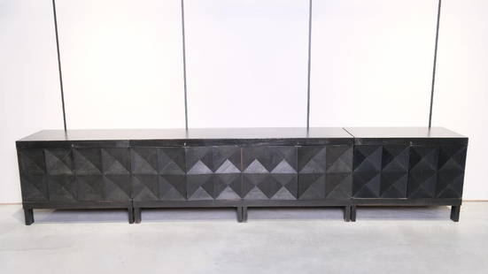 A large brutalist sideboard by Decoene Courtrai in Blackended Oak, 1970's: A large brutalist sideboard in three parts by Decoene Courtrai in Blackended Oak, 1970's. Width: 53 cm Length: 400 cm Height: 80 cm