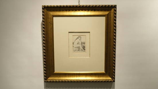 A lithography from a resting nude after Paul Delvaux (1897-1994): A lithography of a resting nude after Paul Delvaux (1897-1994) listed in a gilded wooden frame, Belgium, 20th Century. Length: 13.5 cm (excl. frame) - 73 cm (incl. frame) Height: 18 cm (excl.frame) -