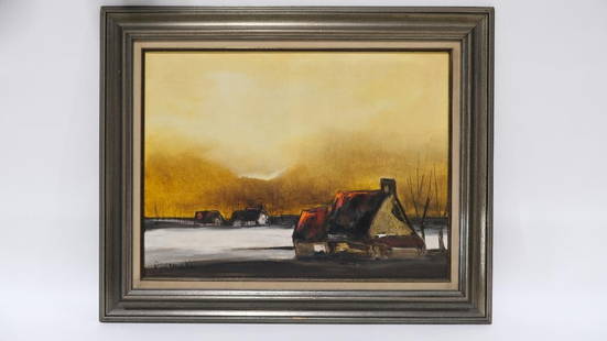 An oil on canvas painting by Paul Permeke (1918-1990): An oil on canvas painting by Paul Permeke (1918-1990), Belgium, of a winter landscape with houses. Length: 80 cm Height: 60 cm (excl. frame)