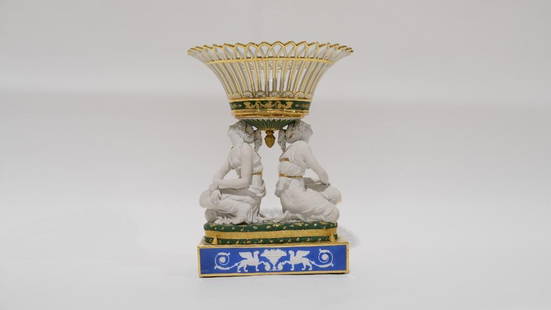 A French neoclassical porcelain centerpiece 19th C.: A fine French neoclassical porcelain centerpiece, 19th Century. Parian and glazed porcelain, partly gilded. France, second empire. Condition: excellent. Length: 27.5 cm Height: 41 cm