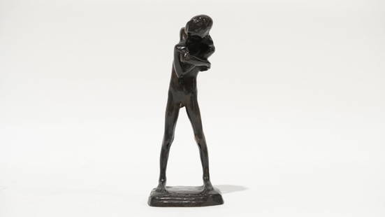 A Belgian brown patinated bronze sculpture by George Minne (1866-1941): A Belgian brown patinated bronze sculpture by George Minne (1866-1941) "Le Petite Blesse", 1898. Signed: G.Minner98. Height: 25 cm