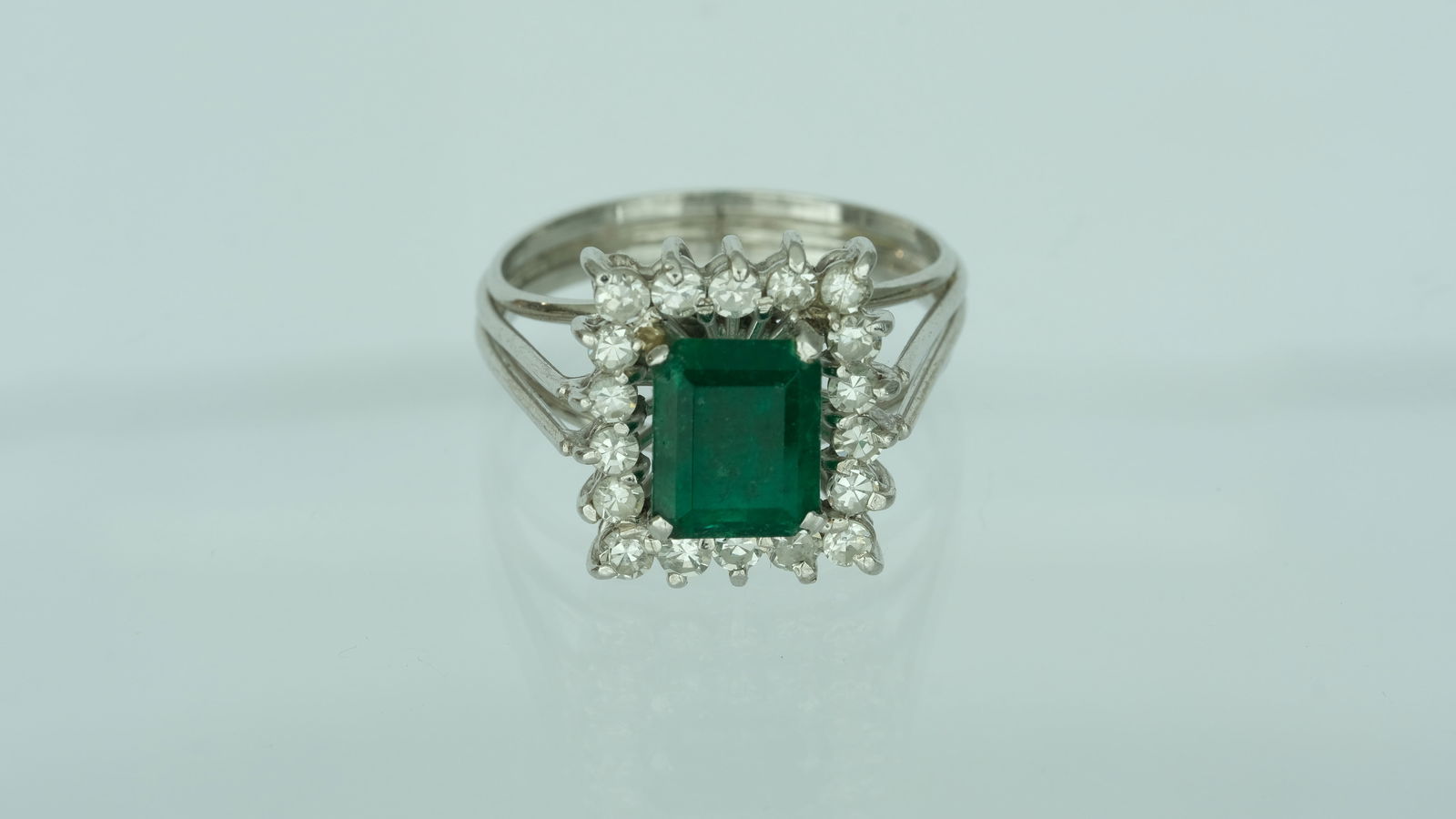 An 18 ct white gold, emerald and diamond ring (1 of 3)