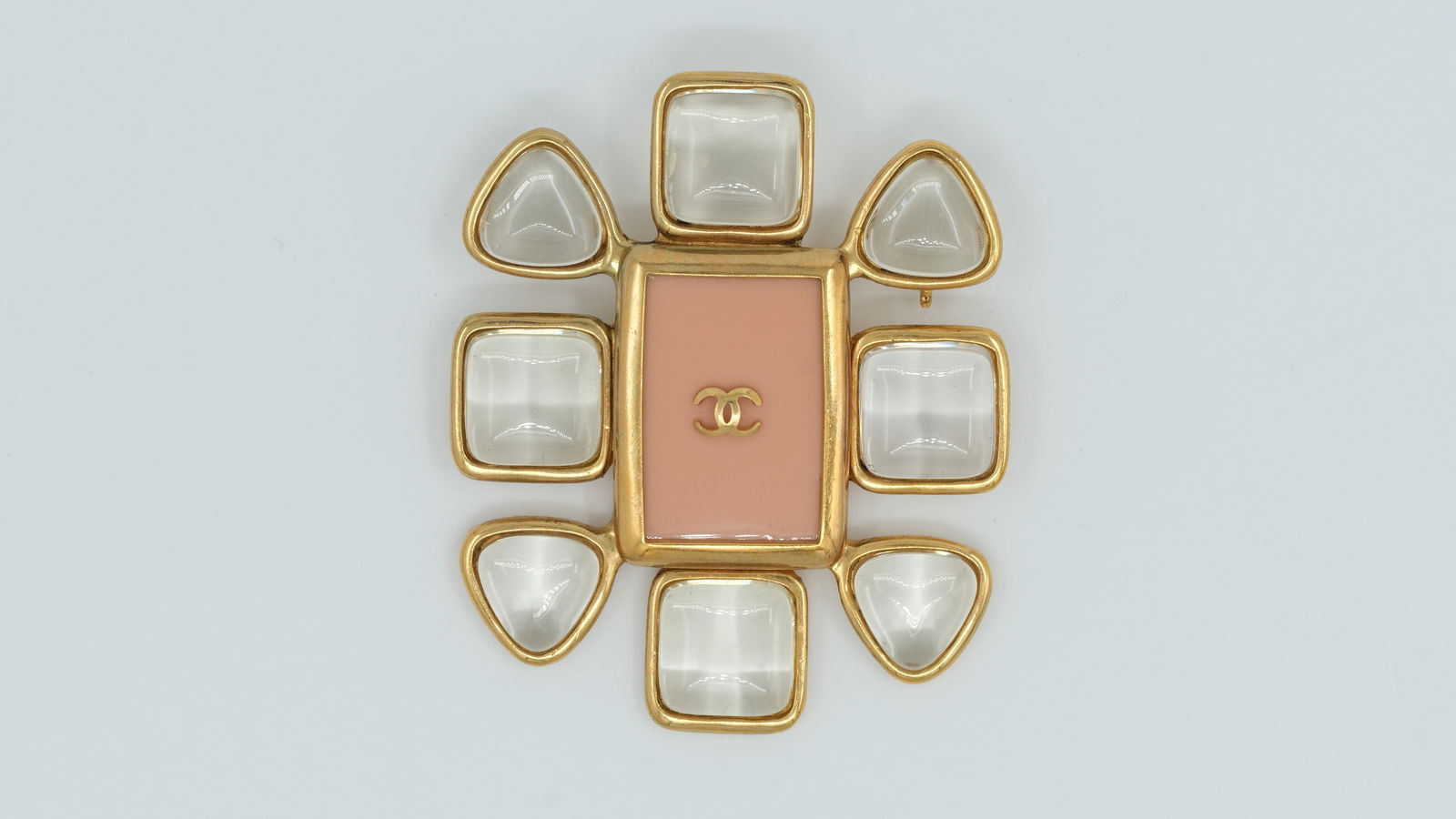 A vintage gilt metal and glass stone Chanel brooch model "Fleur" (1 of 5)